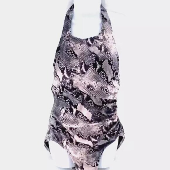 Calvin Klein One-Piece Swimsuit Size 16 Multicolor Snake Blush High-Neck Halter - Picture 1 of 4
